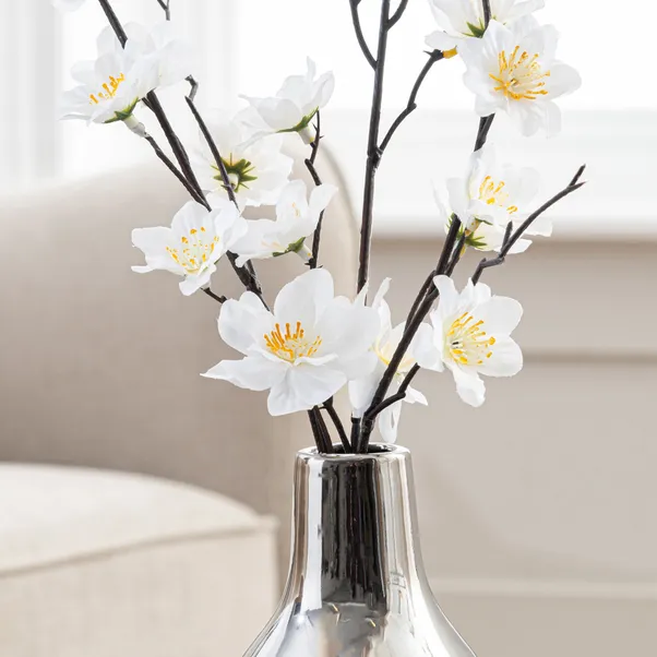 Artificial Blossom Cream in Silver Vase